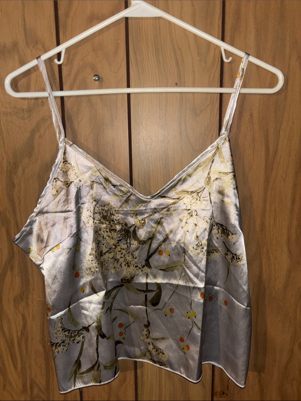 Silver Floral Satin Spaghetti-Strap Cami
